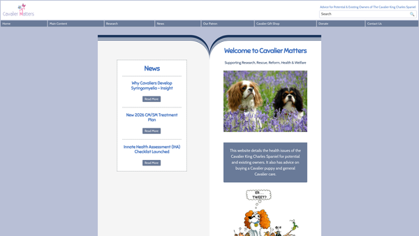 Screenshot of the Cavaliermatters website