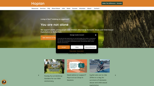 Screenshot of the Hopian website