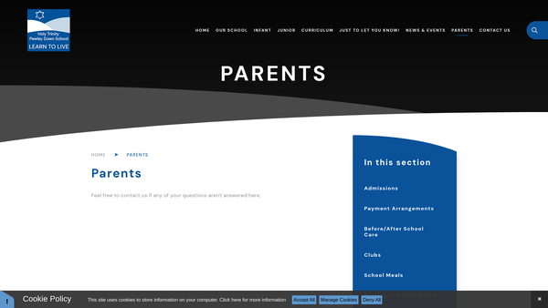 Screenshot of the Holy Trinity School Community website