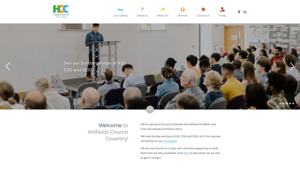 Screenshot of the Hillfields Church Coventry website