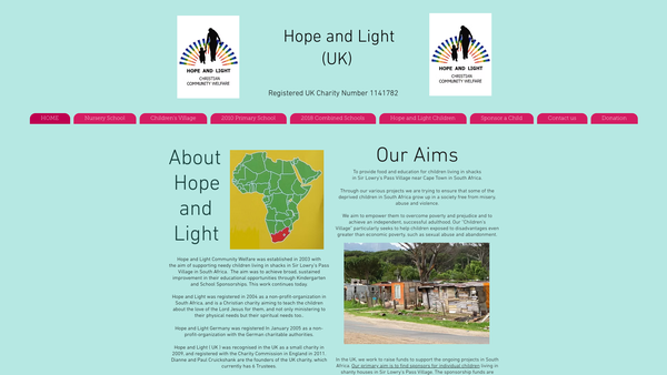Screenshot of the Hope And Light (UK) website