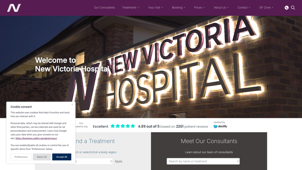 Screenshot of the The New Victoria Hospital Limited website