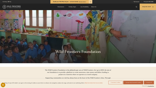 Screenshot of the Wild Frontiers Foundation website