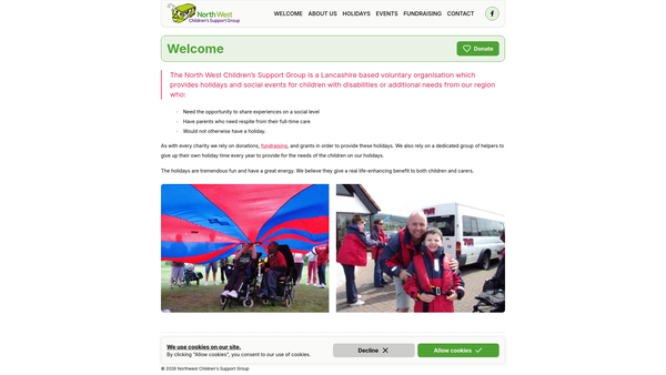 Screenshot of the North West Children's Support Group website