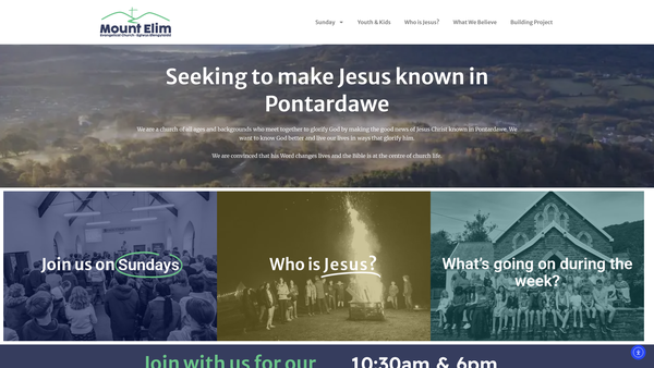 Screenshot of the Mount Elim Evangelical Church website