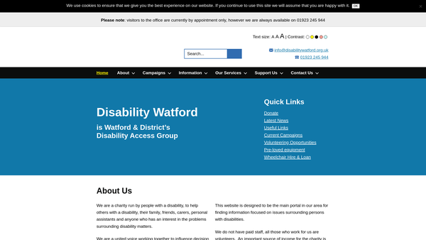 Screenshot of the Disability Watford website