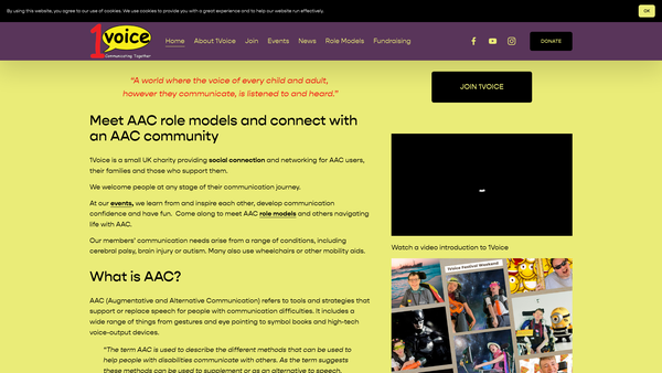 Screenshot of the 1voice - Communicating Together website