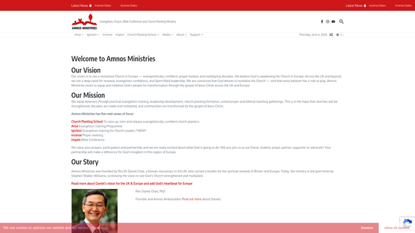 Screenshot of the Amnos Ministries website