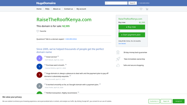 Screenshot of the Raise The Roof Kenya website