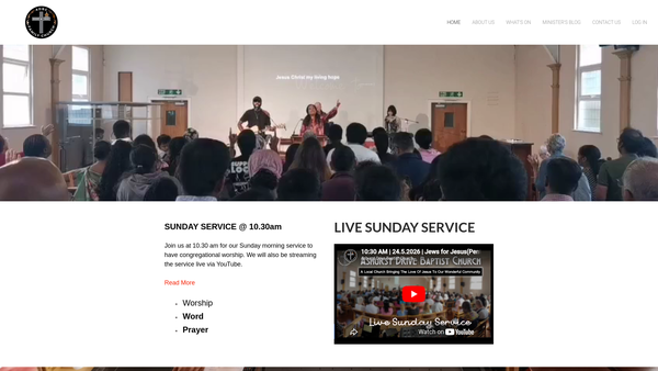 Screenshot of the Ashurst Drive Baptist Church Ilford website