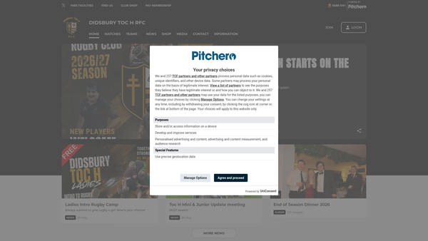 Screenshot of the Didsbury Toc H Rugby Football Club Limited website