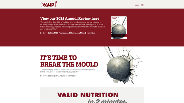 Screenshot of the Valid Nutrition website