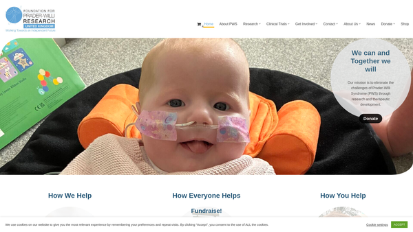 Screenshot of the Foundation For Prader-Willi Research UK website