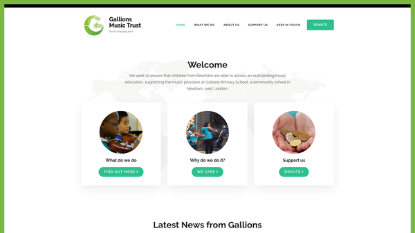 Screenshot of the The Gallions Music Trust website
