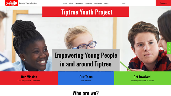 Screenshot of the Tiptree Youth Project Outreach website