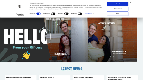Screenshot of the Students' Union Royal Holloway University Of London website