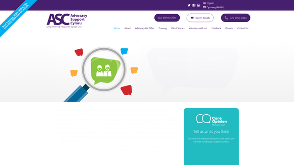Screenshot of the Advocacy Support In Cymru Ltd website