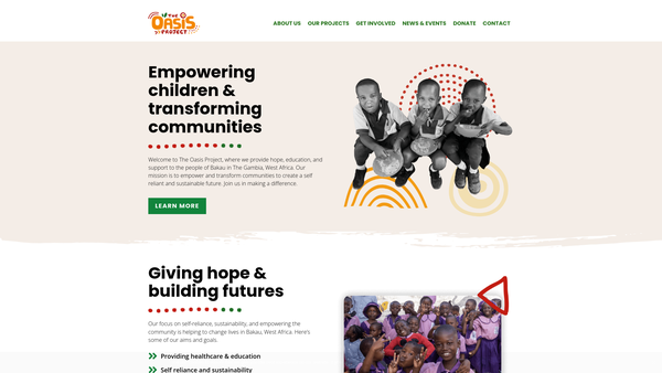 Screenshot of the The Oasis Project (The Gambia) website