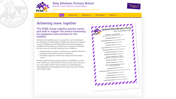 Screenshot of the King Athelstan Primary School Parent Carer School Association website