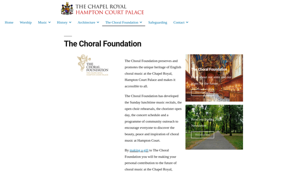Screenshot of the The Choral Foundation, The Chapel Royal, Hampton Court Palace website