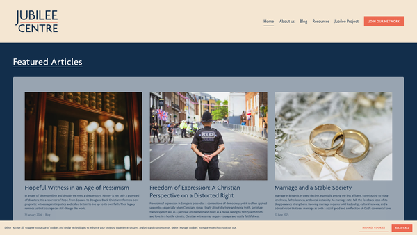 Screenshot of the Jubilee Centre (Cambridge) website