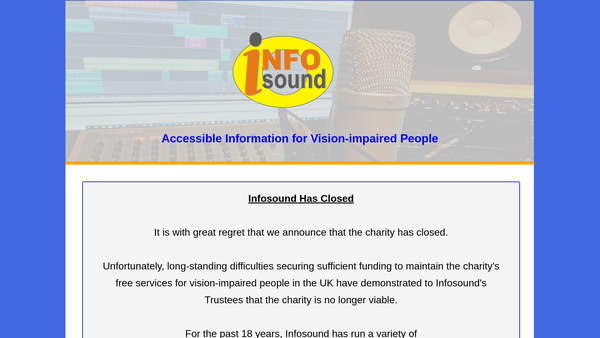 Screenshot of the Infosound website