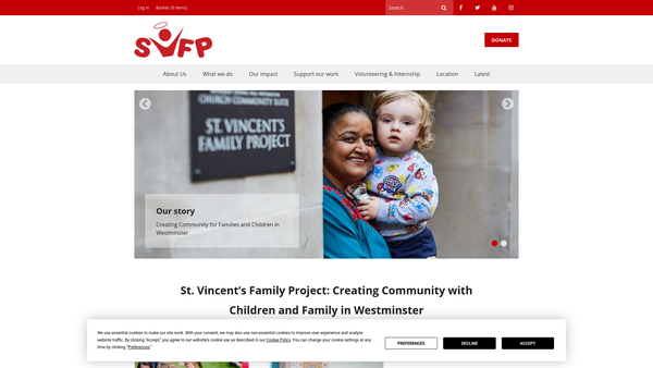 Screenshot of the St. Vincent's Family Project website