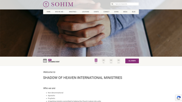 Screenshot of the Shadow Of Heaven International Ministries website