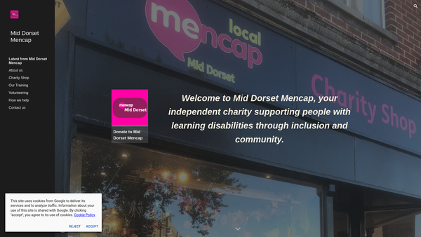 Screenshot of the Mid Dorset Mencap website