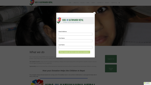 Screenshot of the Kids In Kathmandu Nepal website