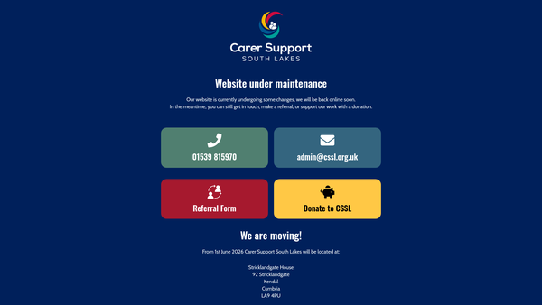 Screenshot of the Carer Support South Lakes website