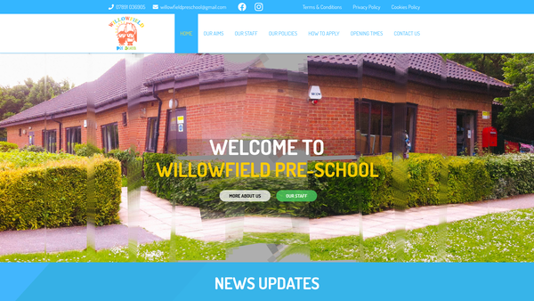 Screenshot of the Willowfield Pre-School Limited website