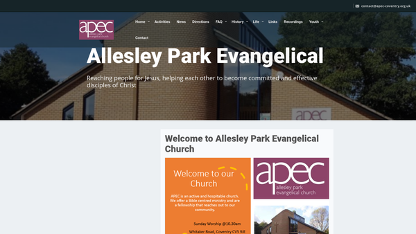 Screenshot of the Allesley Park Evangelical Church website