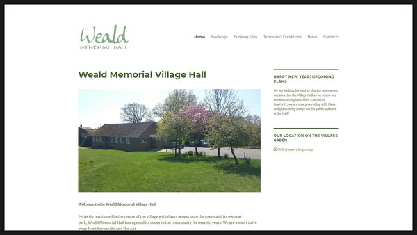 Screenshot of the Weald Memorial Village Hall website