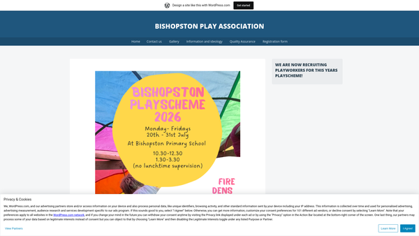 Screenshot of the Bishopston Play Association website