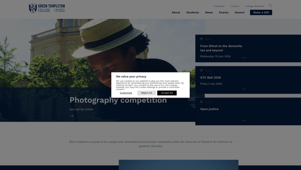Screenshot of the Green Templeton College website