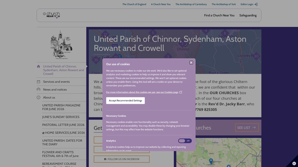 Screenshot of the The Parochial Church Council of the United Parish of Chinnor, Sydenham, Aston Rowant and Crowell website
