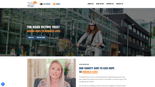 Screenshot of the The Road Victims Trust website