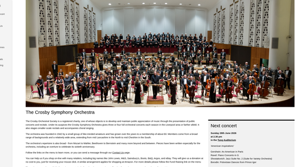 Screenshot of the The Crosby Orchestral Society website