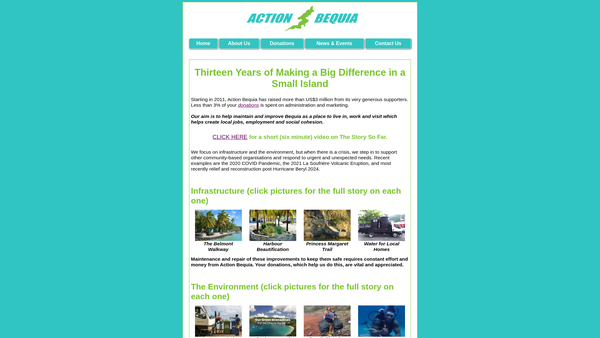 Screenshot of the Action Bequia website