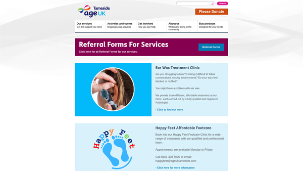Screenshot of the Age UK Tameside website