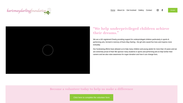 Screenshot of the The Karis May Darling Foundation website