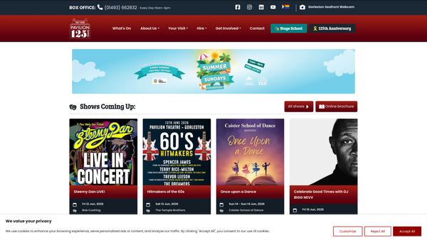 Screenshot of the Gorleston Pavilion Trust Ltd website