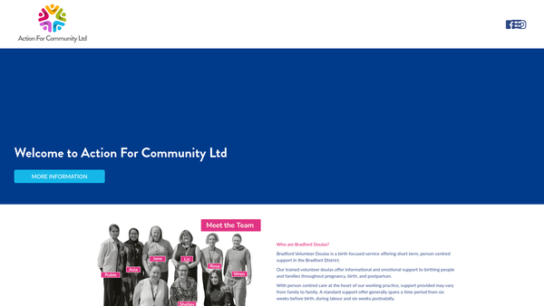 Screenshot of the Action For Community Limited website