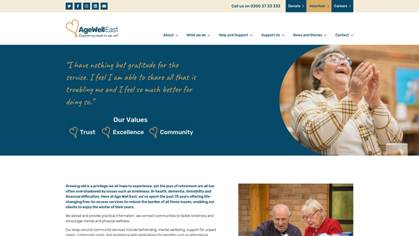 Screenshot of the Age Well East Ltd website