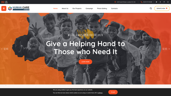 Screenshot of the Human Care Initiative website