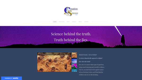 Screenshot of the Creation Science UK website