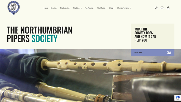 Screenshot of the The Northumbrian Pipers' Society website