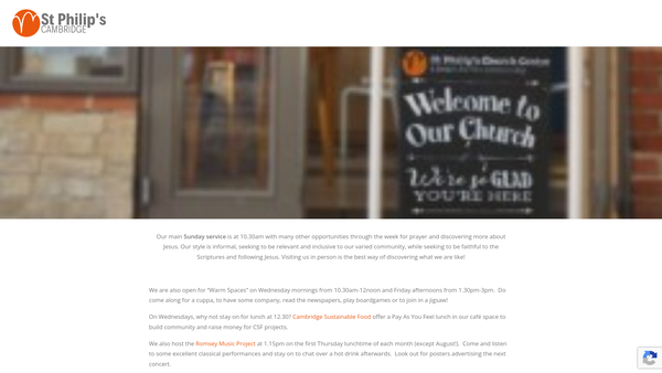 Screenshot of the The Parochial Church Council Of The Ecclesiastical Parish Of St Philip, Cambridge website