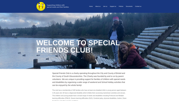 Screenshot of the Special Friends Club website